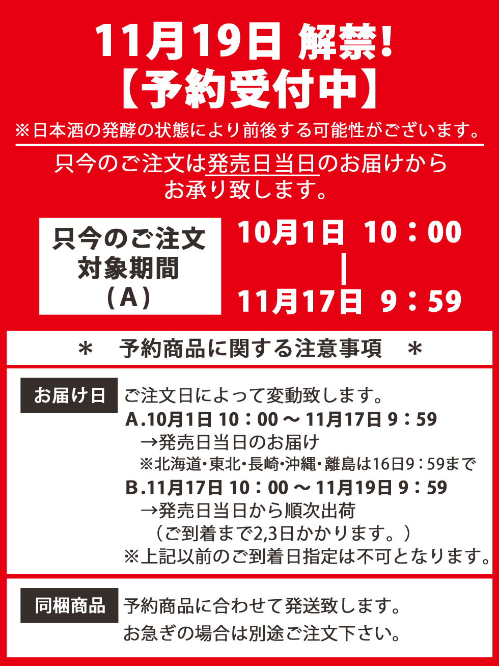 紀伊国屋文左衛門の新酒、生原酒の発売は2021年11月19日です